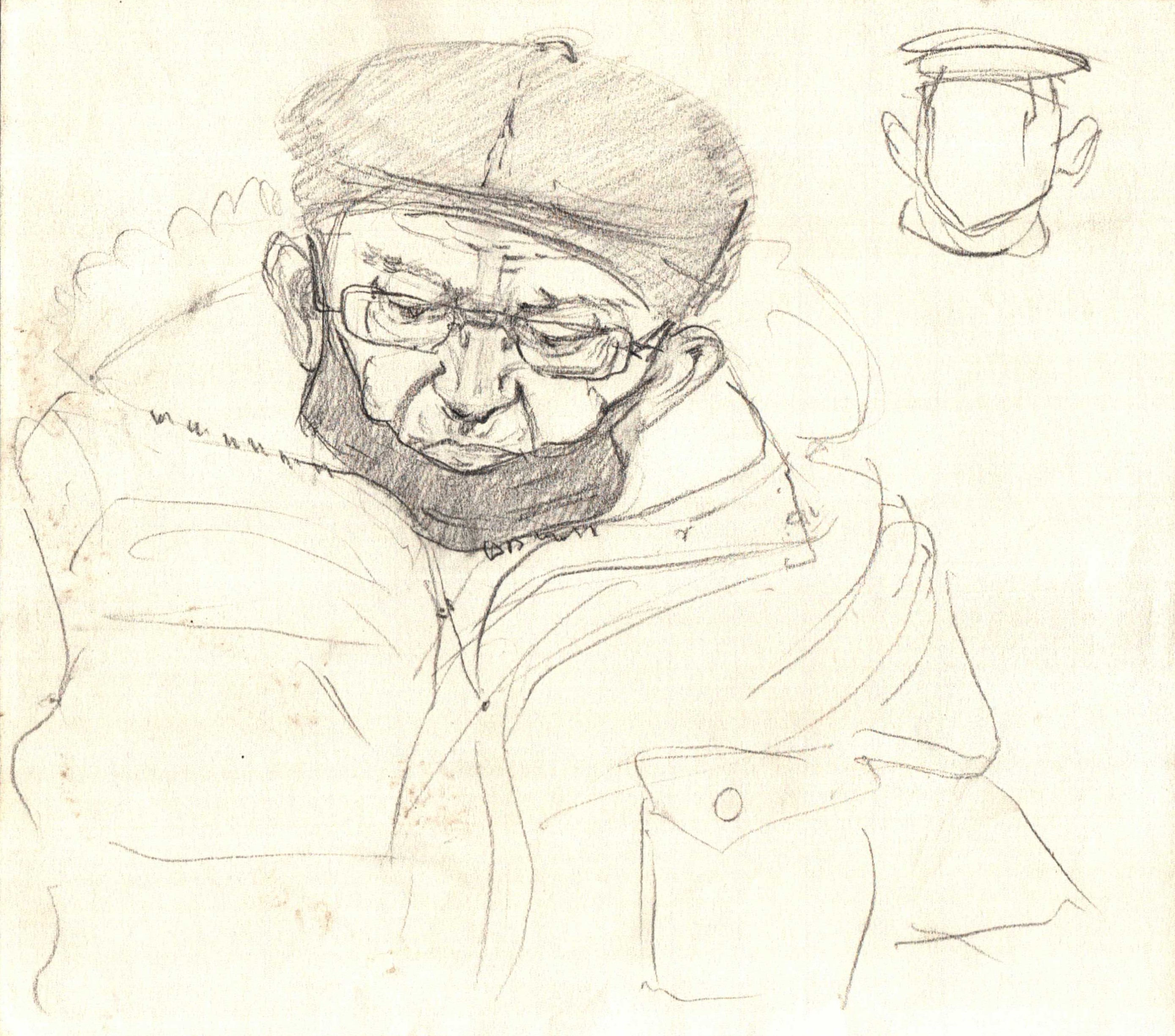 An elderly man wearing a mask